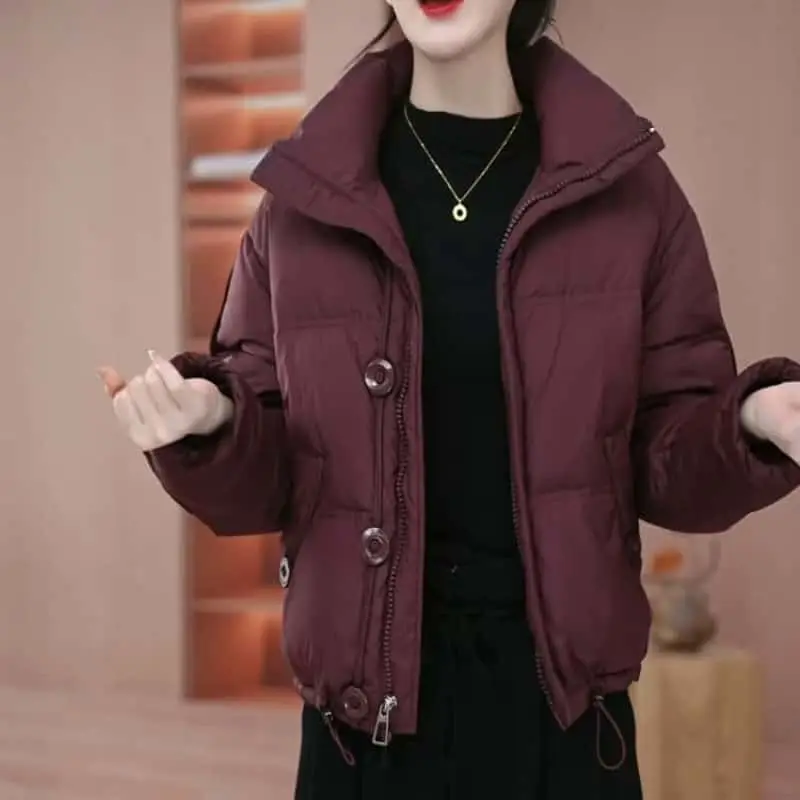 

Faionable Thiened Winter Jaet Women's Stand Collar Casual Durable Polyester Fiber Zipper Closure Long Sve Coat