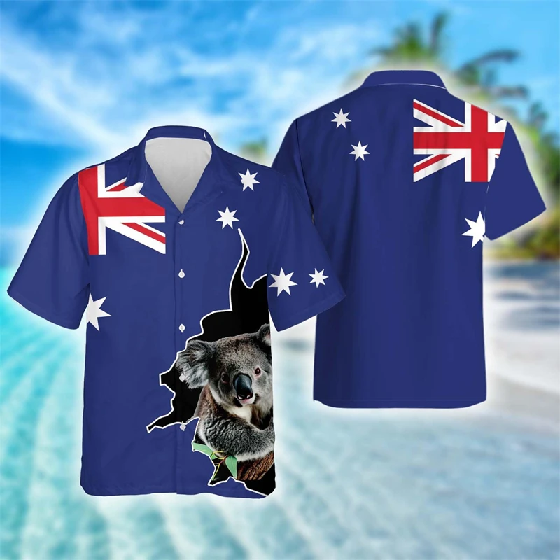 Cute Koala Bear Graphic Beach Shirts Funny Kawaii Design Lapel Blouse Hawaiian Aloha Vacation Women Blouses Australi Animal Tops