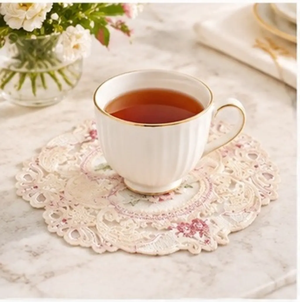 2Pcs Milk Silk Lace Placemats Embroidered Vintage French Style Dining Table Coasters Wedding Party Decoration Decorative Doilies