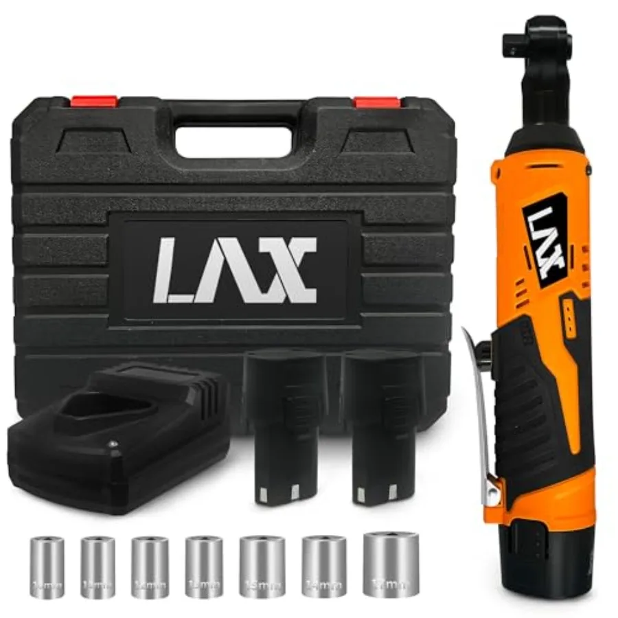 Juego de llaves de trinquete eléctricas inalámbricas, Kit de herramientas de trinquete eléctrico de 3, 8, 12V con velocidad de 400 RPM, 40 pies de torsión, cargador de 60 minutos, 7 enchufes