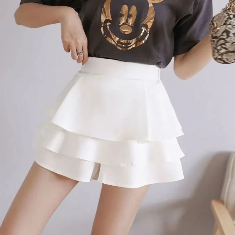 Fake Two-piece Shorts Skirt Summer New High Waist Solid Color Patchwork Loose Casual Short Skirt Vintage Fashion Women Clothing