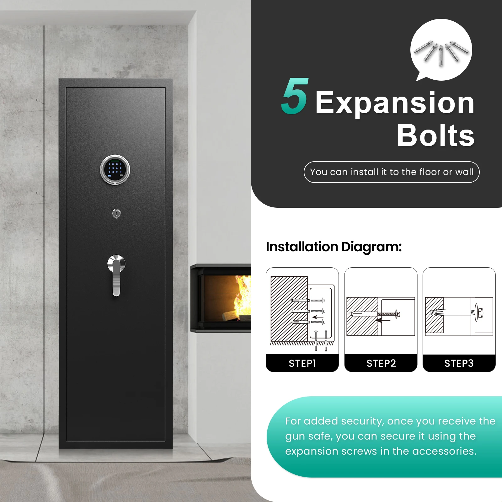 4-5 Rifle Gun Safe, Deeper and Larger Gun Safe with Backlit Digital Keypad, Removable Shelf and Adjustable Gun Rack