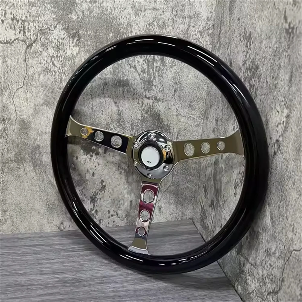 380mm Black Real Wood Racing Steering Wheel 15-inch Sports Steering Wheel Classic Drift Game Steering Wheel Car Accessories