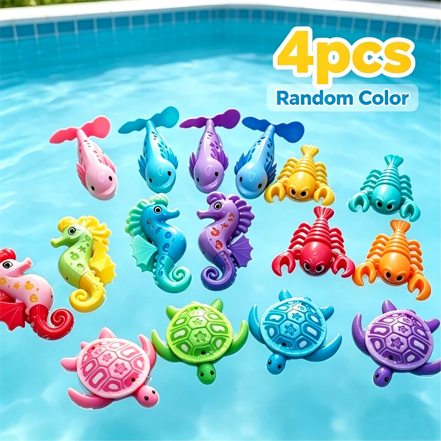 Pool Diving Toy Set, Random Colors, 4-Pack Underwater Sea Animal Toys, Kids Swimming Training Game Toys for Pool Play