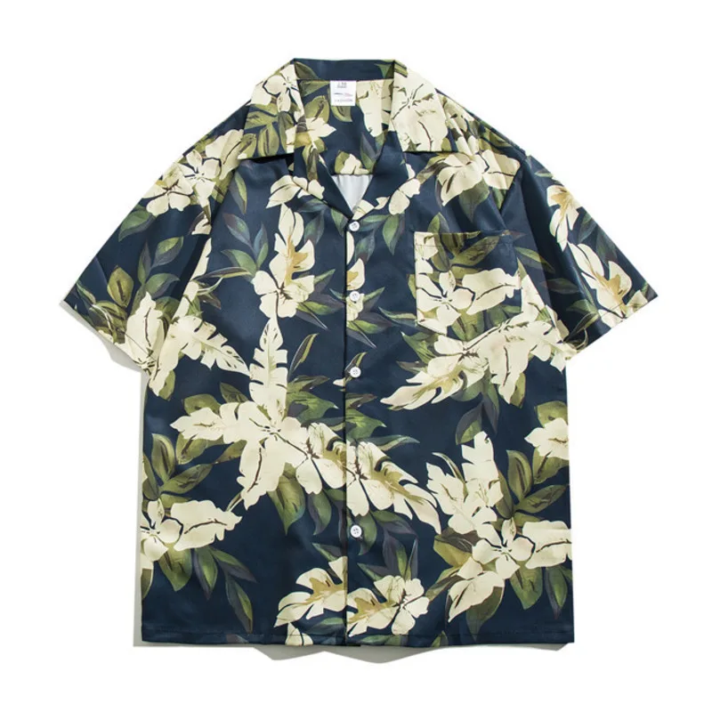 Hip Hop Mens Hawaiian Holiday Beach Shirts Streetwear Full Printed Revere Collar Short Sleeve Shirt Tops Y2K Clothes