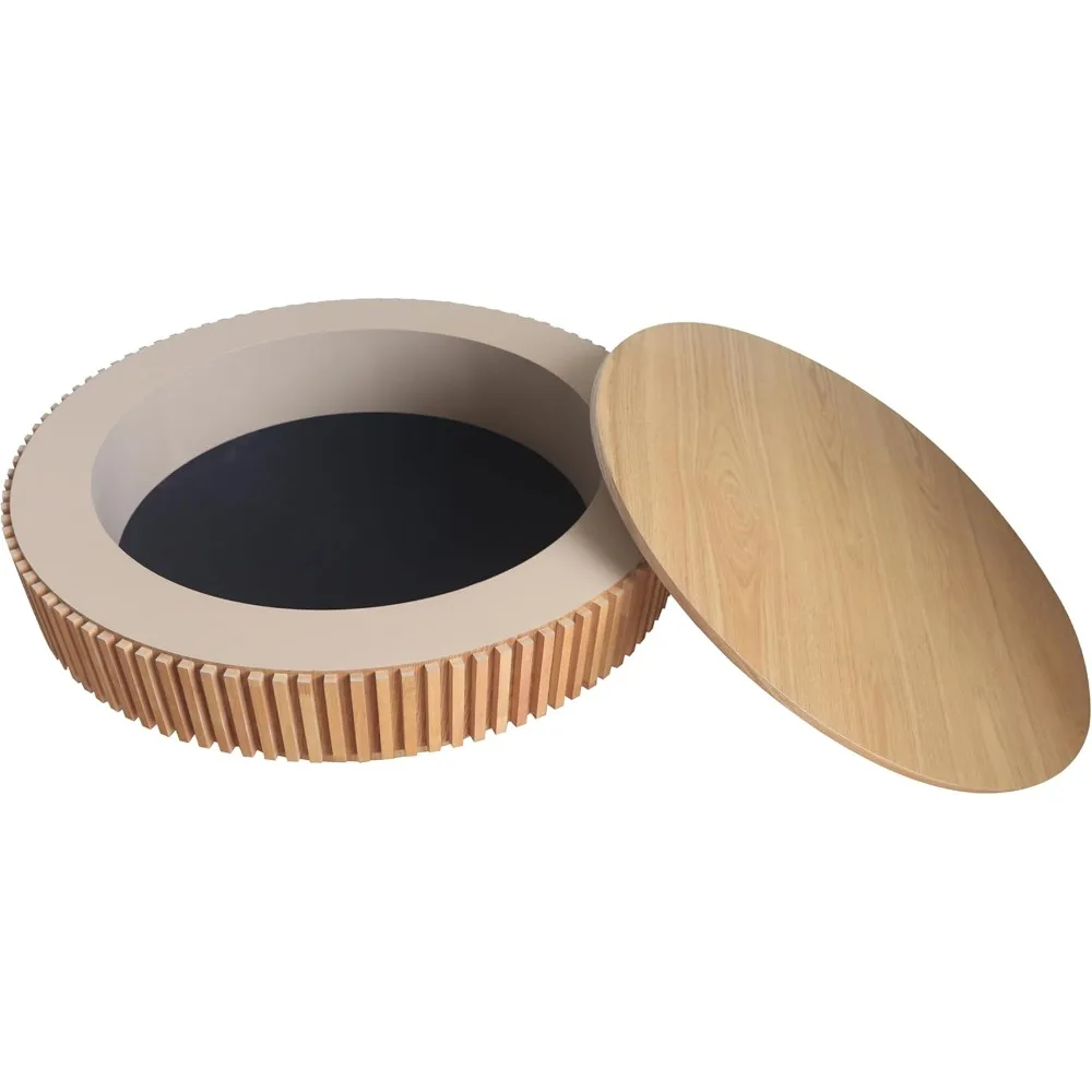 طاولة قهوة مستديرة على طراز المزرعة مع مساحة تخزين، قطر 39.37، مناسبة لغرفة المعيشة والشقة والمكتب، من الخشب الطبيعي F #6