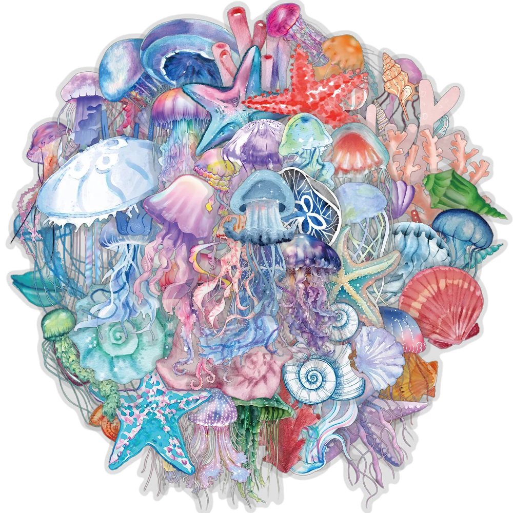 50/100 pçs conjunto de peixes tropicais adesivos água-viva mar estrela concha coral portátil scrapbook quadro diy adesivo à prova ddiy água