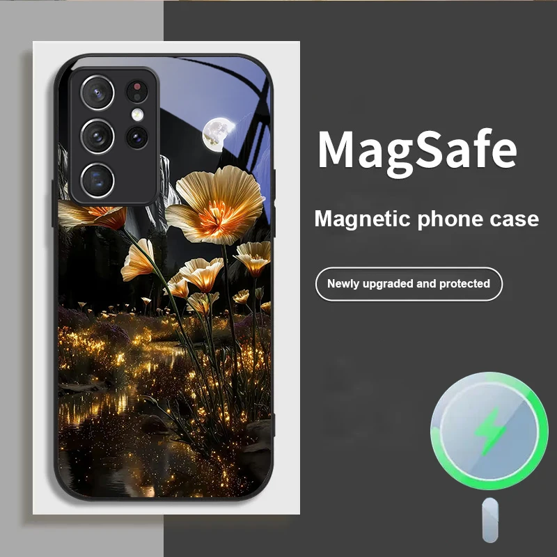Золотые цветущие цветы для Samsung S25 8 9 S10 S20 U ltra S21 Pro S22 Plus S23 FE S24 Ultra S25 Edge Magsafe Glass Чехол для телефона Золотые цветущие цветы для Samsung S25 8 9 S10 S20 U ltra S21 Pro S22 Plus S23 FE S24 Ultra S25 Edge Magsafe Glass Чехол для телефона
