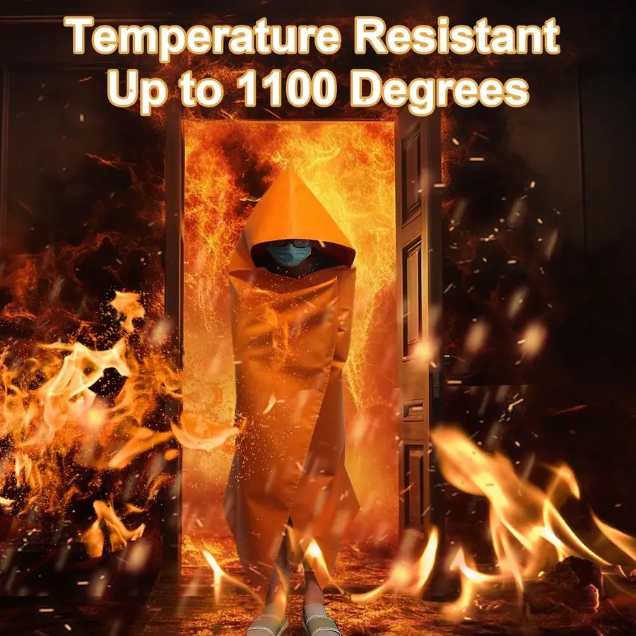 عباءة مقاومة للحريق، عباءة الهروب من الحريق، رأس كبير جدًا من الألياف المقاومة للحريق، تستخدم في حالات الطوارئ كبطانية حريق، حماية للرأس من الحرائق