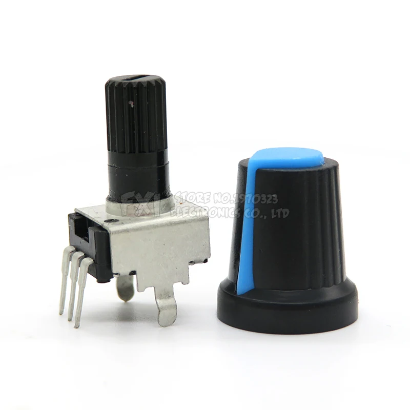 5Set = 10PCS RV09 Vertical 1K ~ 500K Ohm Adjustable Resistor  3pin Seal Potentiometer for Arduino with knob Blue cap (5PCS+5PCS)