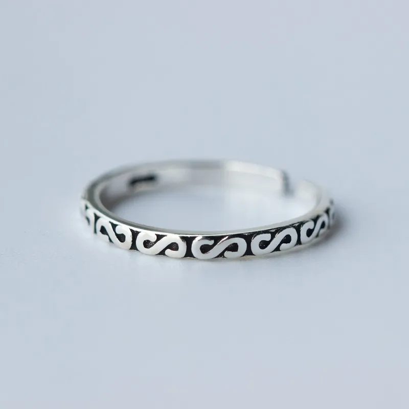 Retro S Letter Thai Silver Resizable Silver Color Finger Rings For Women Vintage Simple Jewelry Wholesale