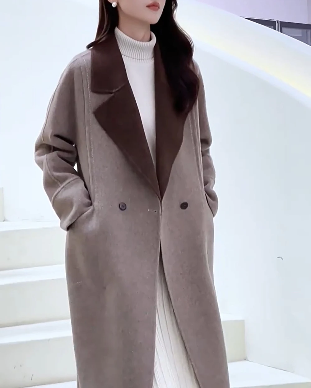 

Топ на заказ, 90% шерсть, 10% кашемировое пальто, высококачественное элегантное дизайнерское модное свободное шерстяное пальто идеального качества для женщин