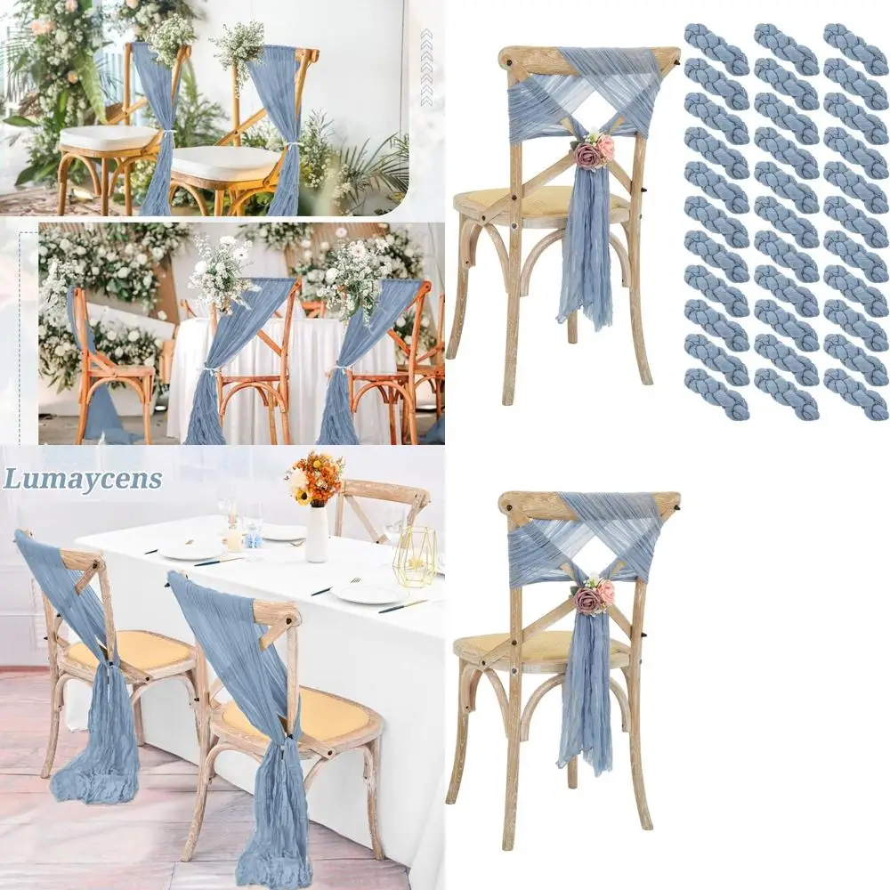 

Dusty Blue 50 Pack Chair Sashes with Bows for Wedding Aisle and Party Banquet Chair Decorations