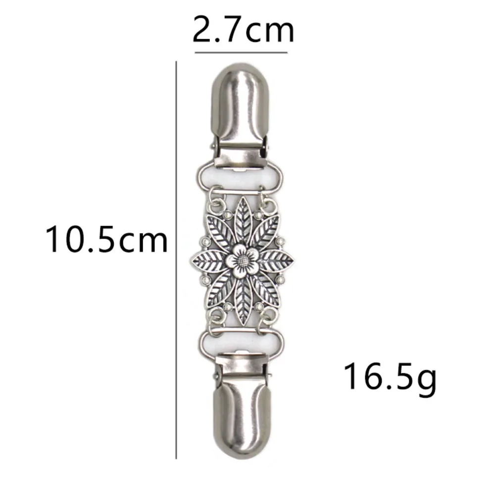 Retro Flower Sweater Shawl Clips Fasteners Back Cinch Clips Cardigan Dress Collar Brooch Clips for Women Girls Clothing Silver