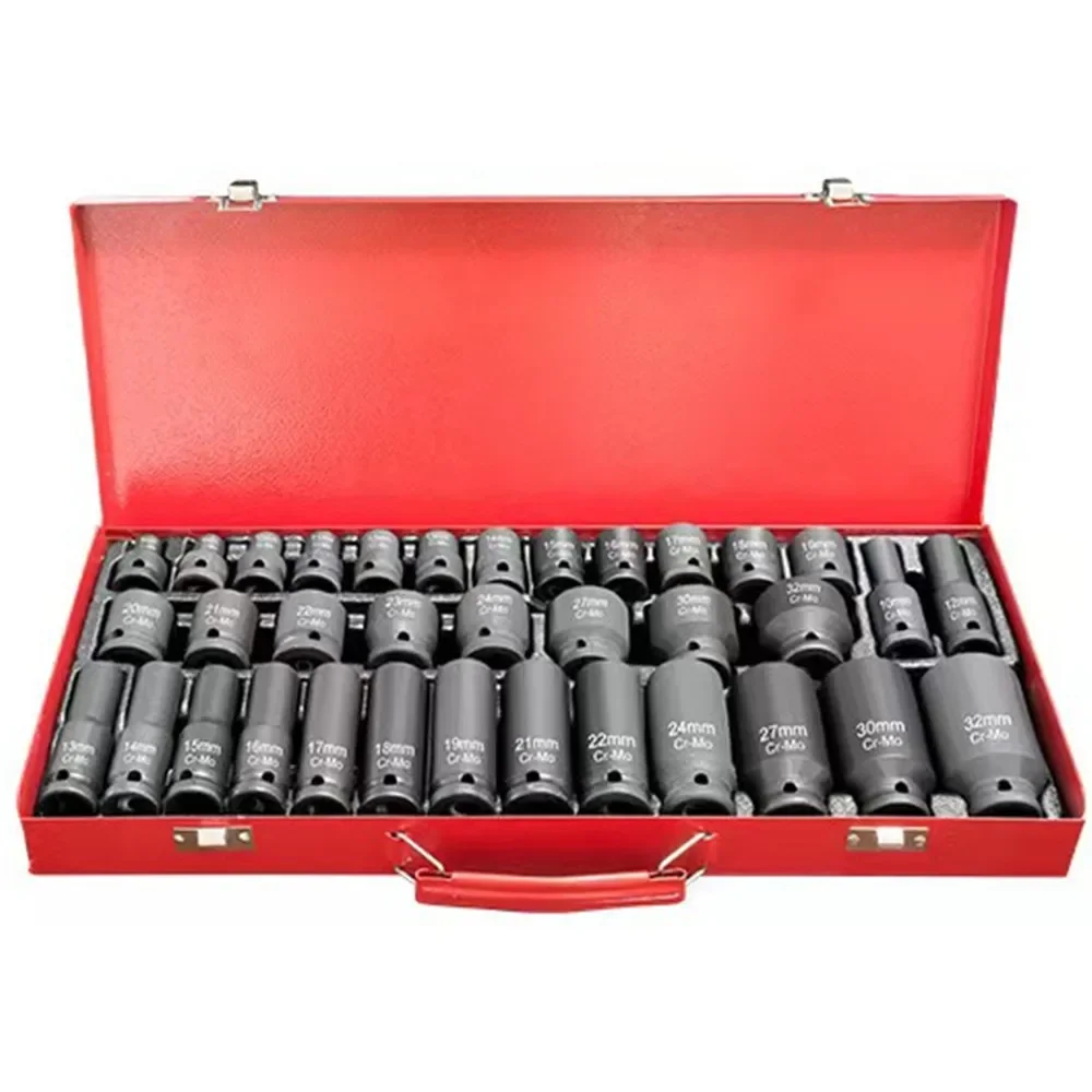 12.5mm Pneumatic Impact Socket 35PCS Set 1/2inch Drive Chrome Thicken Vanadium Steel Socket Kit Multifunction Car Repairing Tool