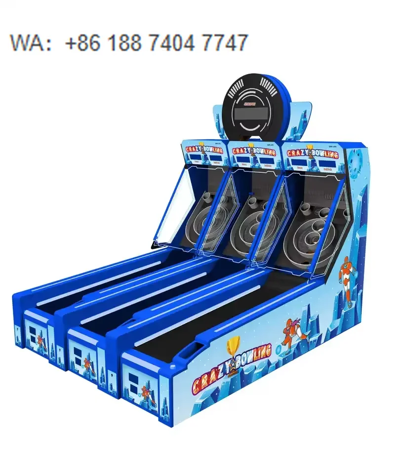 Indoor 3-Lane Metal Bowling Alley Equipment Coin-Operated Arcade Sports Game for 3 Players LED Lights Motion Sensing Ticket