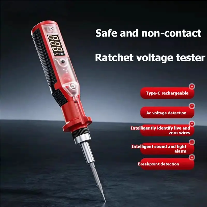 T24C New Rechargeable Ratchet Screwdriver Set With Voice-Enabled Digital Voltage Tester-Supports AC 3-450V Voltage Detection