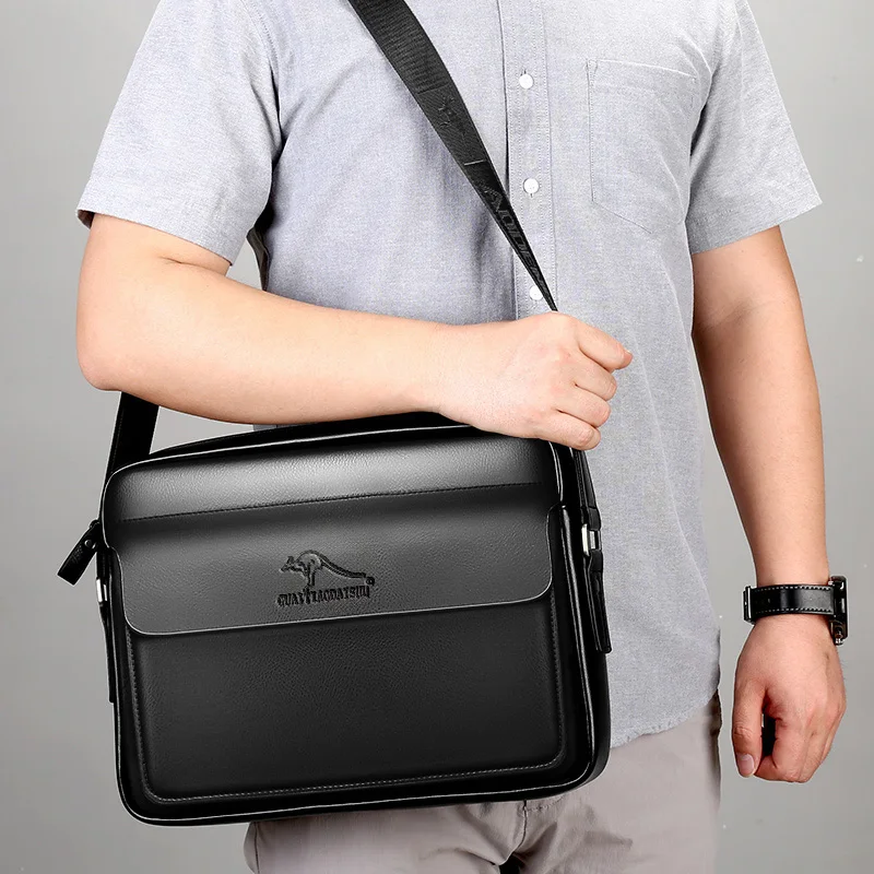 

Men Genuine Leather Shoulder Bag Business Crossbody Bag Large Capacity A4 Document Messenger Bag Vintage PU Leather Office Work