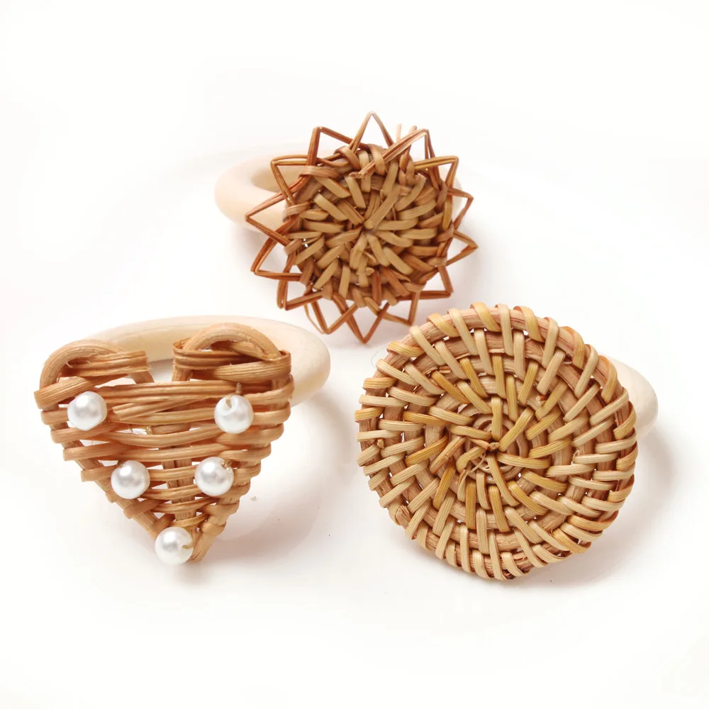 Holder Rattan Plait Napkin Ring Heart Straw Round Wooden Serving Ring Vintage Round Wedding Chrismats Party Dinner Table Decor