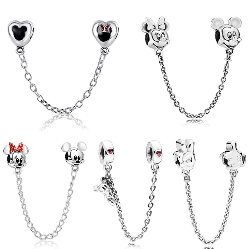 Fit Original Pandora Charms Bracelet Mickey Mouse Safety Chain Beads DIY Bijoux For Women Disney Minnie Pendant Bangle Accessory