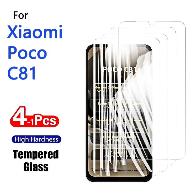 Protectores de pantalla para Xiaomi Poco C81 C 81, cubierta completa de vidrio templado, alta resistencia al aluminio, antiarañazos, compatible con huellas dactilares, 1-4 unidades