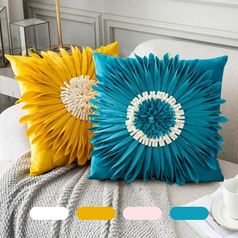 Chic 3D Chrysanthemum Throw Pillow Velvet Stitching Pillowcase Home Decor Cushion Covers Sofa Car Waist Pillow Case