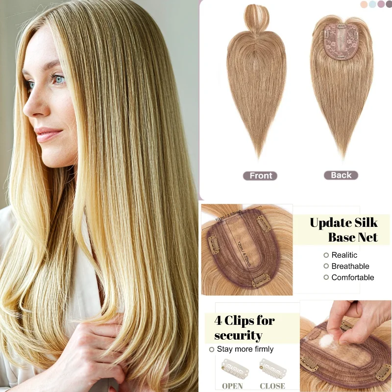 100% Human Hair Women Topper Machine Made Wig Hairpiece With Clips Various Colors 1B/2/4 In Stock Fast Shipping Dropshipping