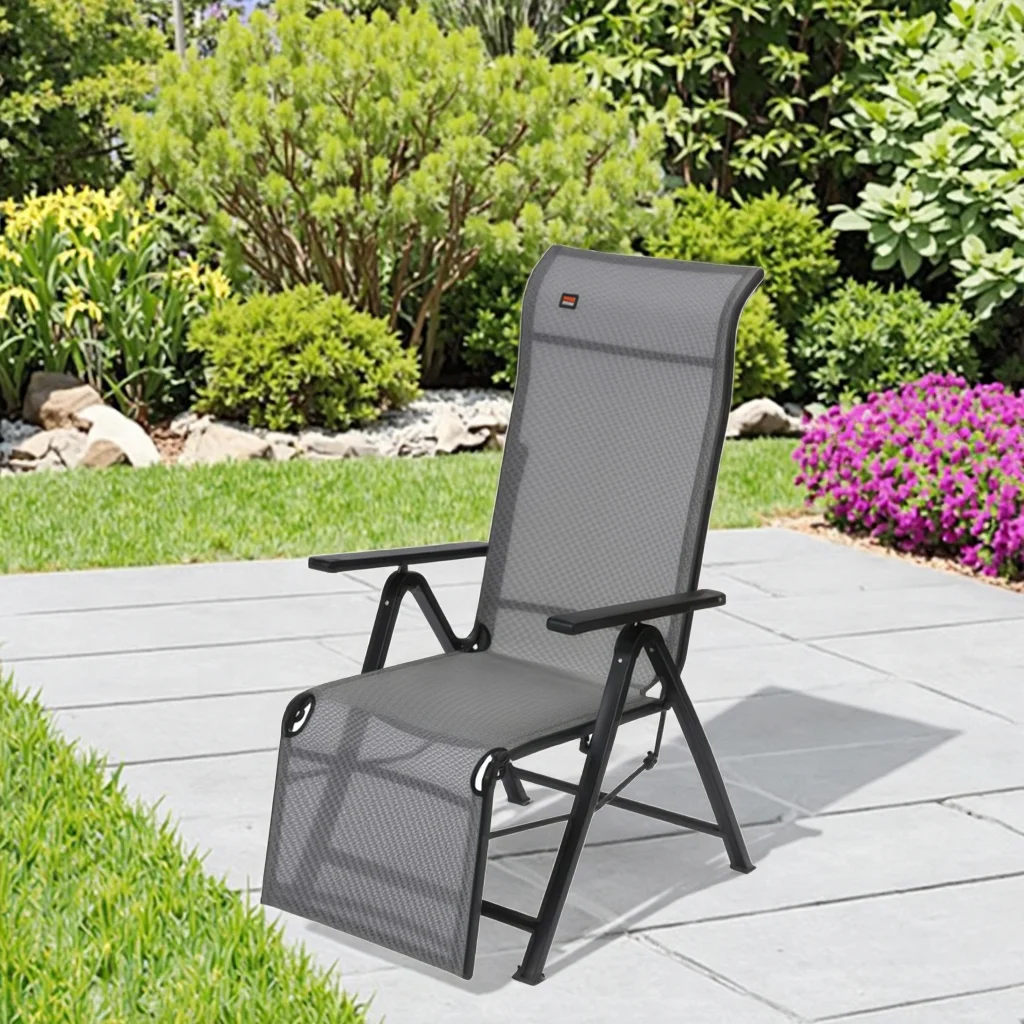 Modern Zero Gravity Style Portable Textilene Outdoor Lounge Chair High Back Footrest Folding Recliner For Patio