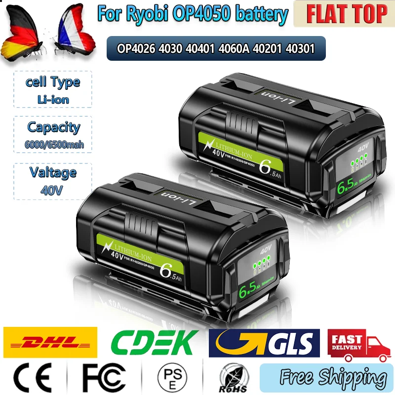 

40 В 6,0 Ач для Ryobi OP4050, сменные аккумуляторы RY40502 RY40200 OP4026 OP4040, литий-ионный аккумулятор для электроинструментов 7,0 Ач