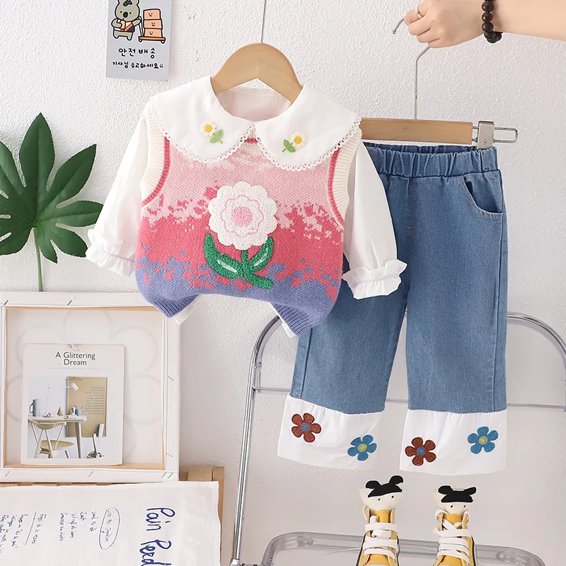 

New Spring Autumn Baby Girls Clothes Set Children Cute Vest Shirt Pants 3Pcs/Set Infant Clothing Toddler Costume Kids Tracksuits