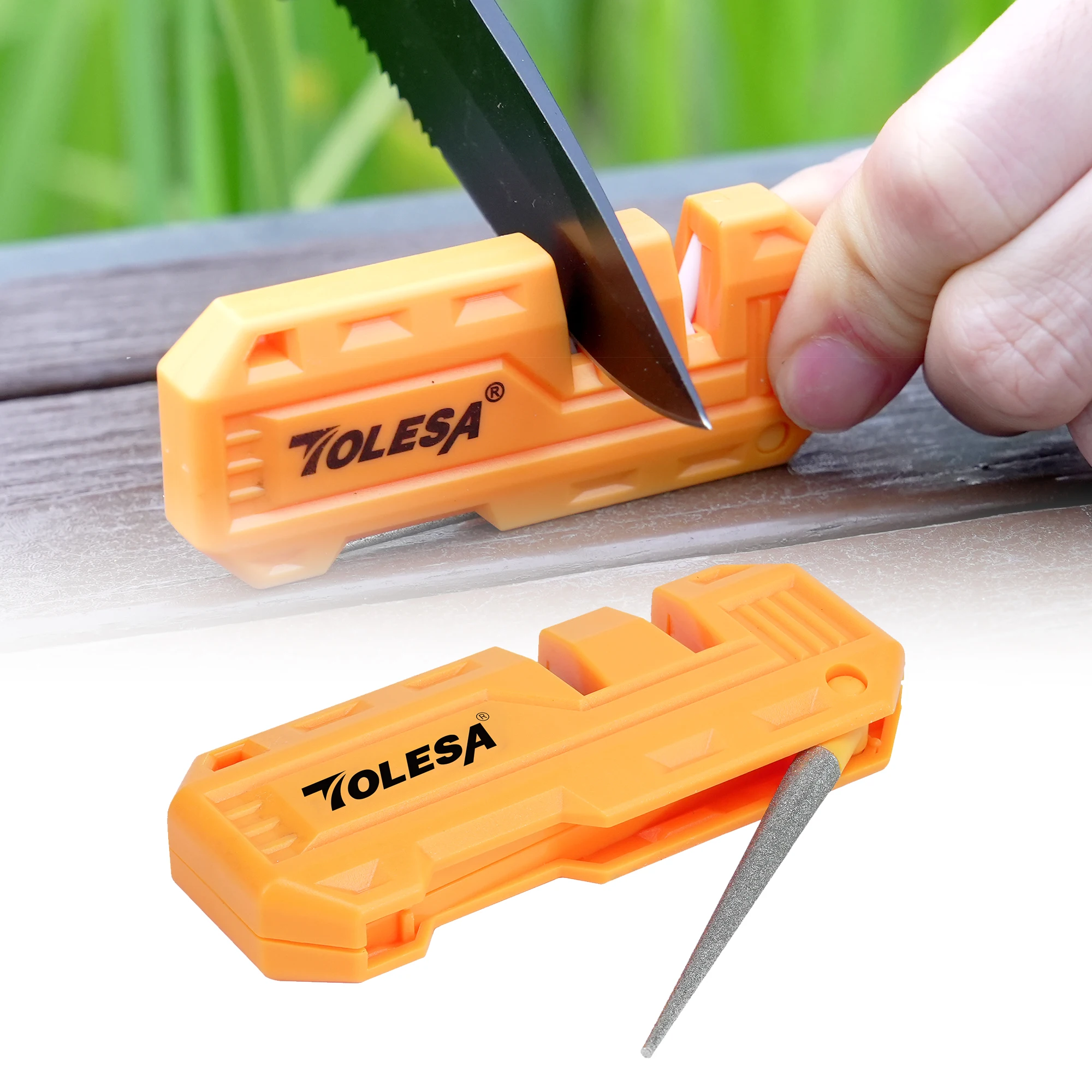 TOLESA 3 In 1 Mini Pocket Knife Sharpener Manual Knife Sharpening with Diamond Sharpening Rod - Polish Any Dull Blades
