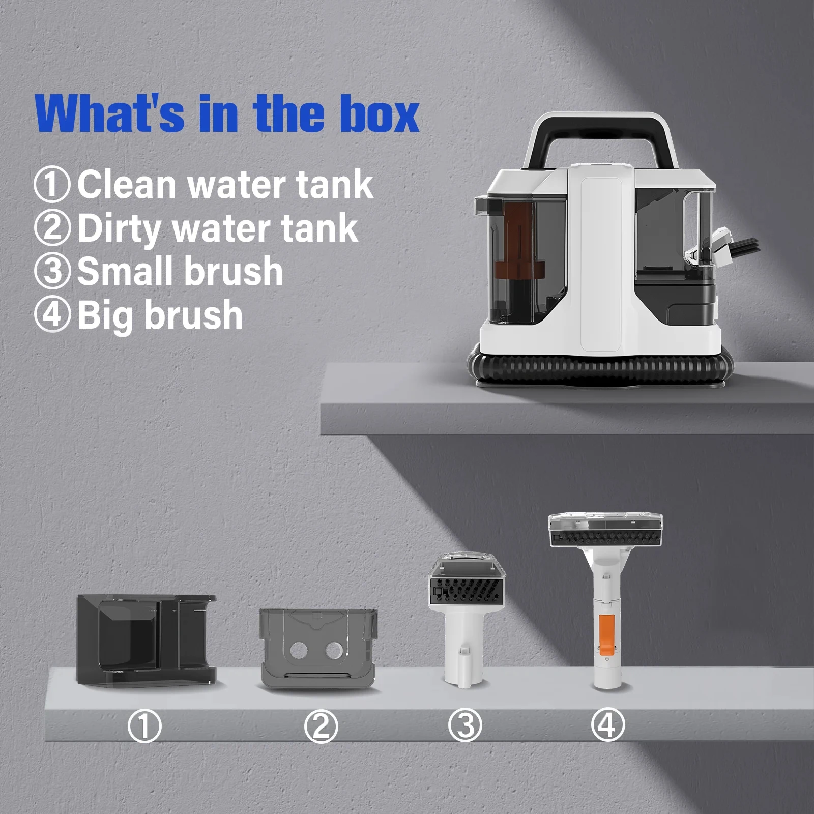 RAYFURN W05 Limpador de carpetes portátil 750W portátil 15Kpa com fio Máquina de limpeza de manchas Tecido úmido Tapete Sofá Limpeza de animais de estimação Carro portátil