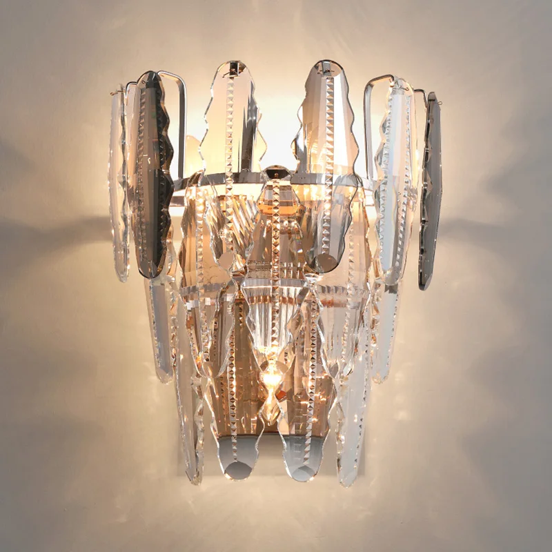 

Luxury Smoke Grey Crystal Wall Lamp Postmodern Living Room Decoration Corridor Porch Bedroom Led Indoor Lighting For Home