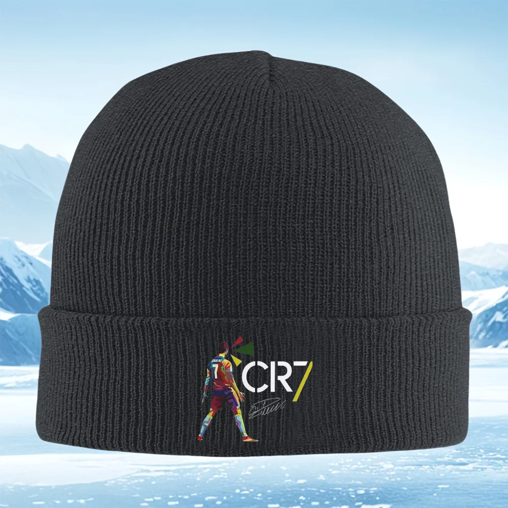 Atleta pose diseño colorido CR7 firma hombres mujeres Unisex sombrero de punto gorro Jersey gorra invierno térmico cálido Navidad Outdoo