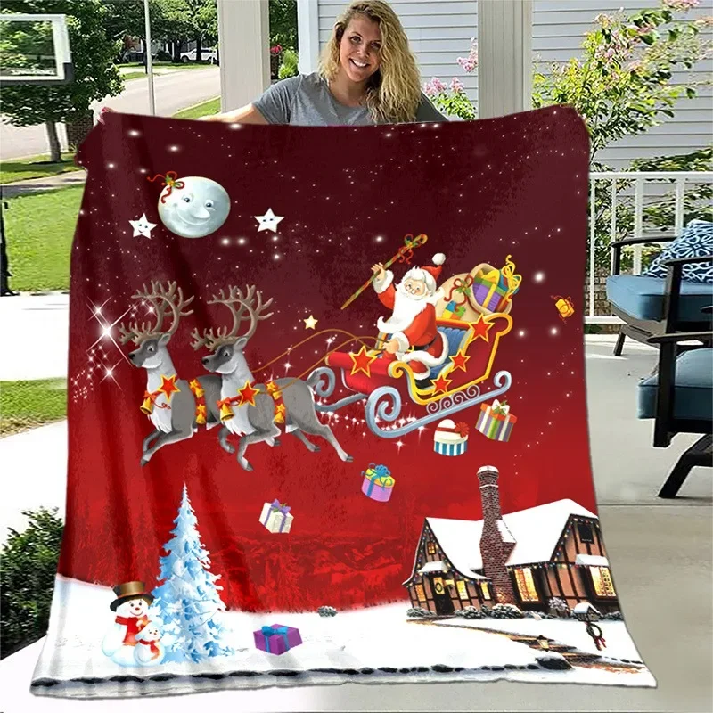 

Christmas Snowman Reindeer Fleece Blanket Red Pink Knit Throw Soft Cozy Plush for Couch Bed Winter Holiday Decor