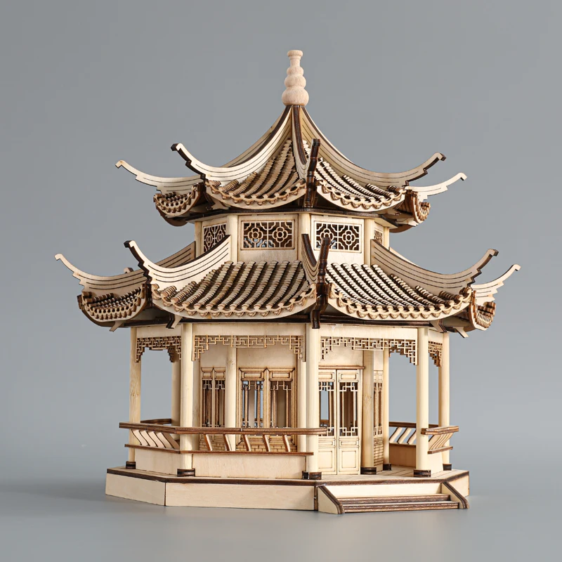 New Chinese-style Zen ancient building octagonal pavilion decoration living room entrance soft decoration TV cabinet Bogu shelf