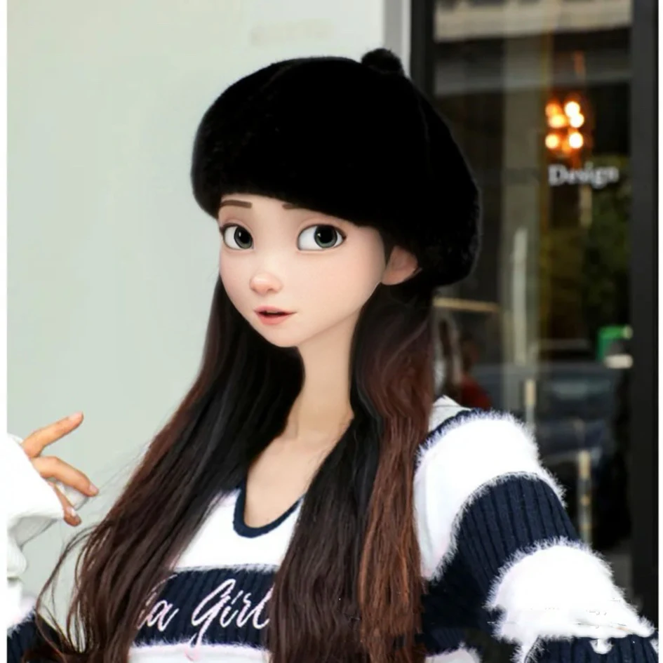 New Sweet Faux Rabbit Fur Beret Hat Women Autumn Winter Thicken Keep Warm Furry Flush Artist Flat Cap Solid Color Painter Hats