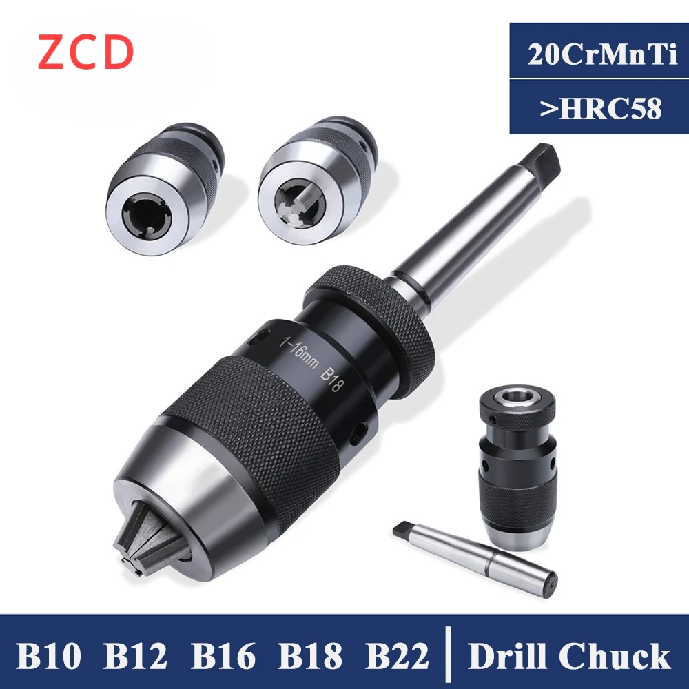 ZCD B10 B12 B16 B18 B22 MT2 MT3 MT4 MT5 R8 C20 Self-tightening Drill Chuck Three Claws Morse Drill Chuck Lathe CNC Drill Machine