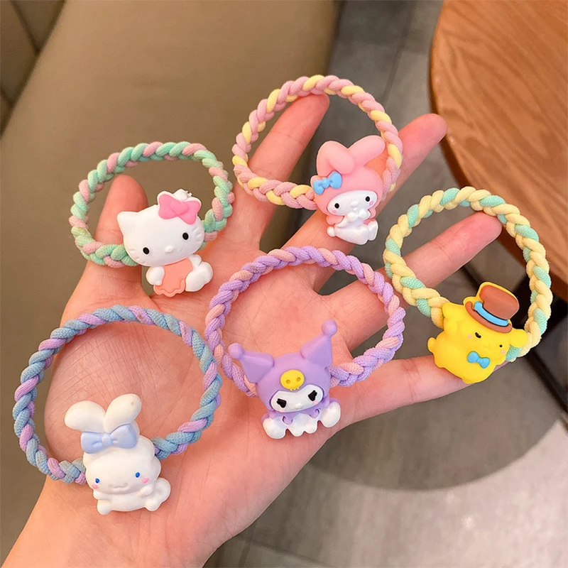 Diadema de dibujos animados de Sanrio Cinnamoroll Kuromi Melody para niños, lazo para el cabello, banda de goma, accesorios para el cabello