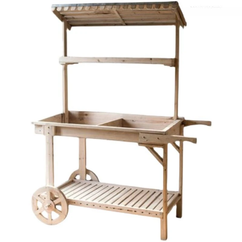 Rural And Pastoral Large Solid Wood Float Flower Rack Storage Rack Flower Shop Decoration Display Rack Multifunctional Mobile