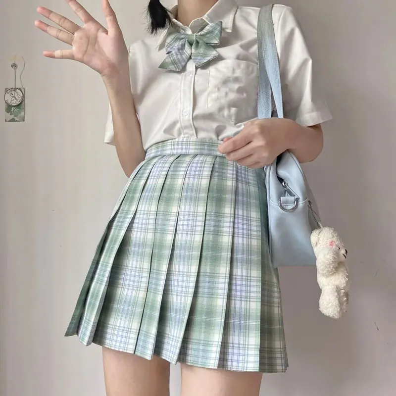 School Uniform Girls Japanese Style Uniform Set Pleated Skirts Korean Seifuku School Clothes Plaid Skirt JK Uniforms for Woman