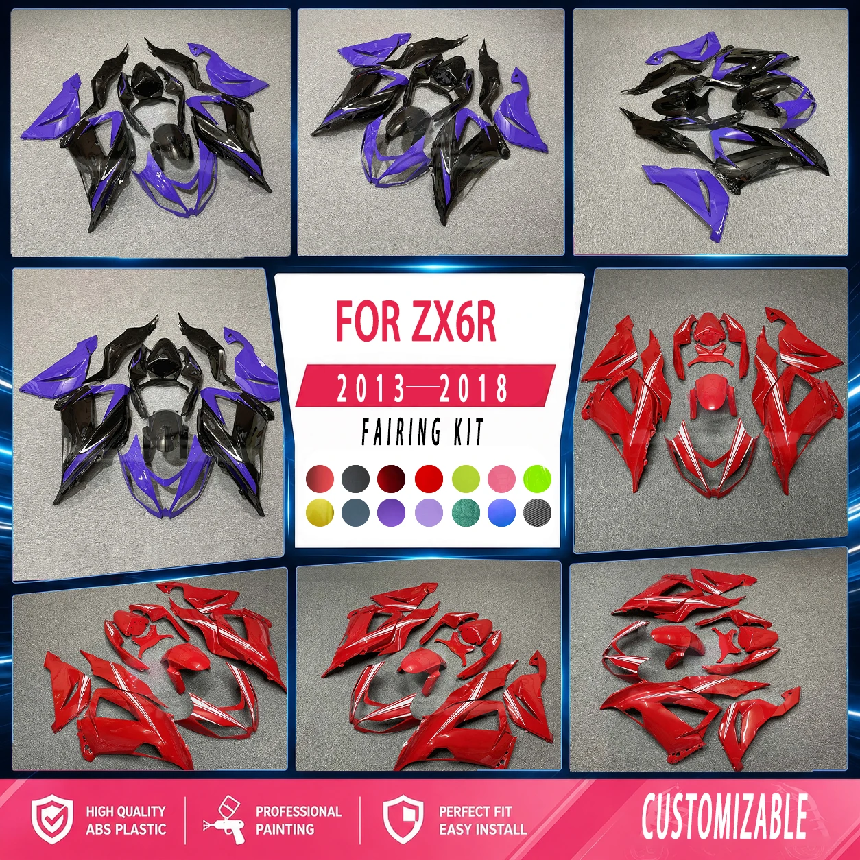 For Kawasaki 2013-2018 ZX6R New Style Fairing Kit 13-18 ZX 6R Easy Install Motorcycle Injection Molded Fairings