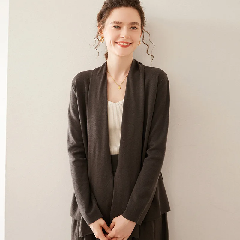 Winsleter-5% แคชเมียร์ 5% ผ้าไหมElegantเสื้อกันหนาวผู้หญิงแขนยาวVคอ,หลวมบางถักเสื้อสเวตเตอร์ถัก,2025 ฤดูใบไม้ร่วงใหม่T58247CC