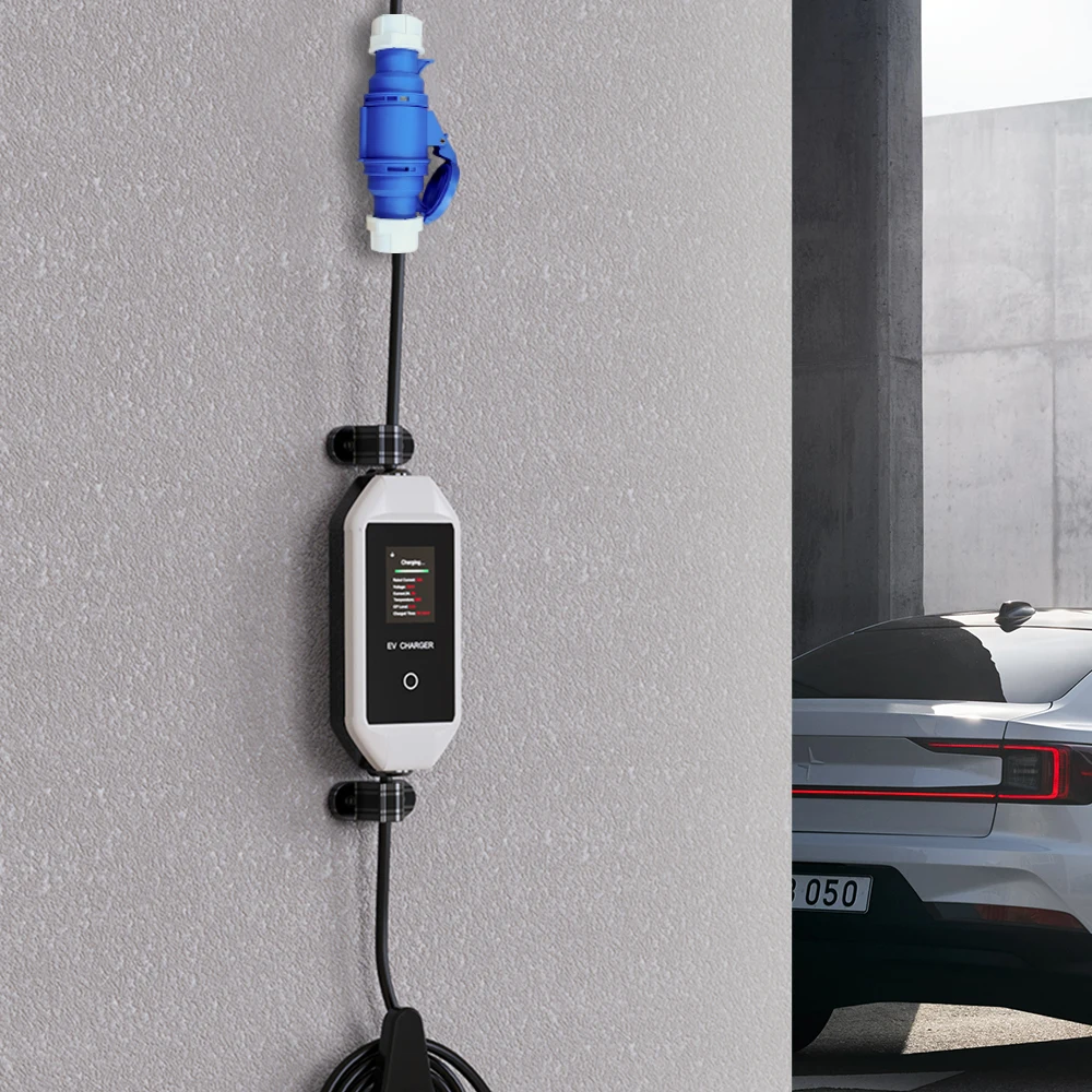 GWUYU-EU Schuko EV carregador adaptador para veículo elétrico, carregador portátil, Blue CEE, soquete fêmea para 16A, 5kW, tipo 2, 250V, 32A, 7kW
