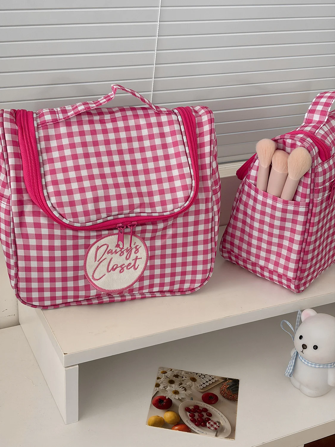 YT's neue, stilvolle Aufbewahrungstasche, karierte Kosmetiktasche, große Handtasche mit viel Stauraum – Detail 5