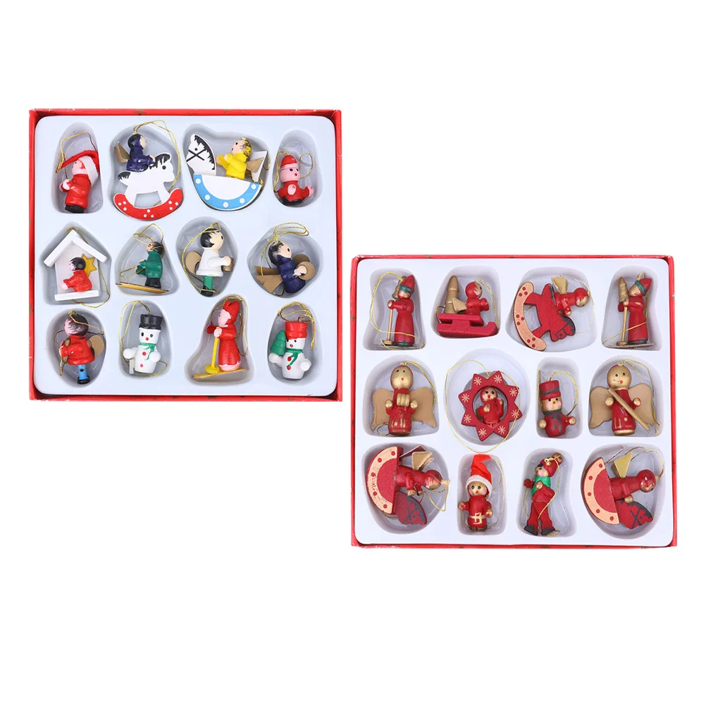 

24Pcs Christmas Wooden Pendants Adorable Xmas Hanging Ornaments Festive Party Decorations Home Office Decoration Set