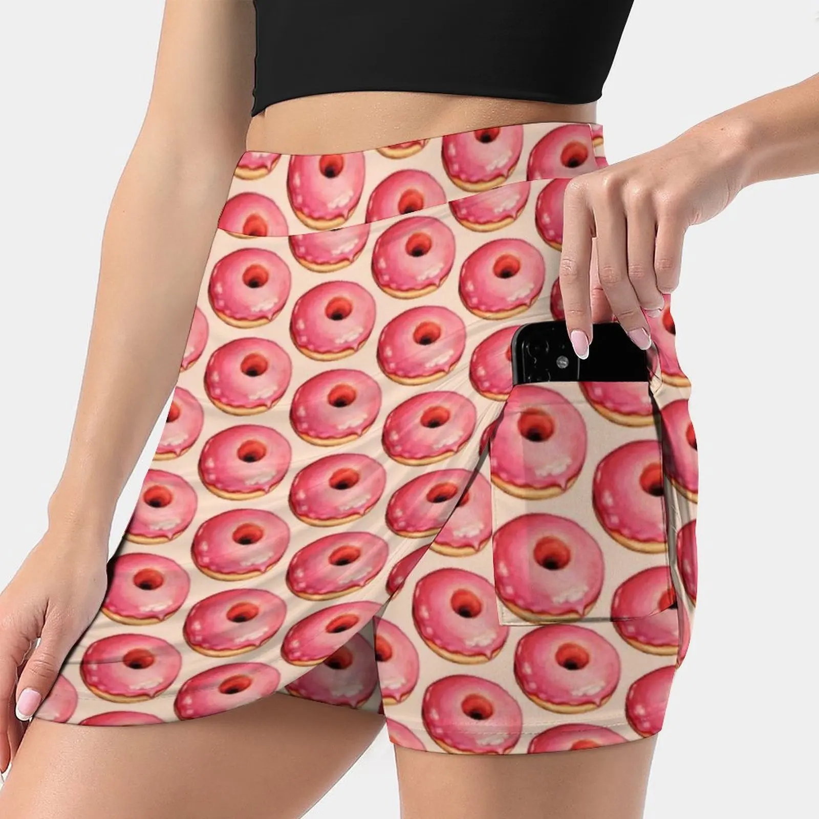 

Strawberry Donut Pattern Women's skirt With Hide Pocket Tennis Skirt Golf Skirts Badminton Skirts Running skirts Food Doughnut