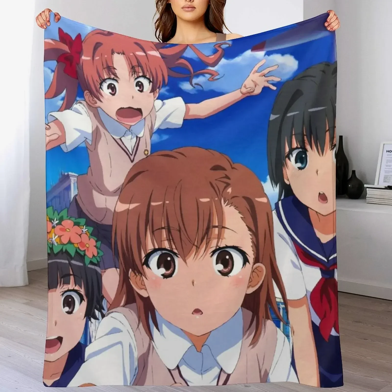 Toaru Kagaku - Misaka Mikoto, Shirai Kuroko, Saten Ruiko, Uiharu Kazari Throw Blanket Summer Cute Plaid Blankets