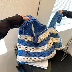 Knitted Shoulder Bags for Women Hollow Woven Crochet Bag Knitting Handbags Bag Shopping Tote Handbag