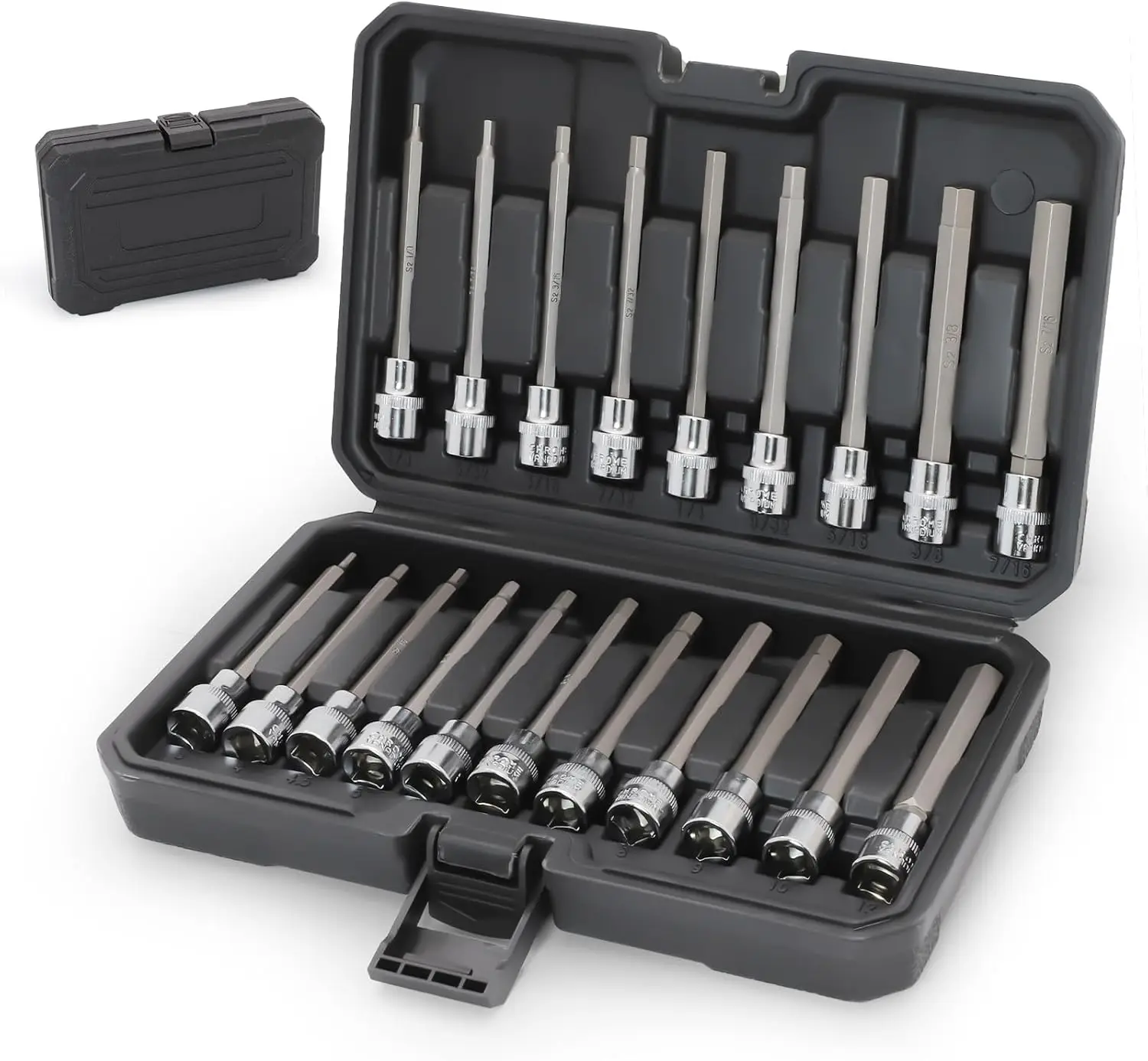 

20-Piece 3/8' Hex Bit Socket Set, SAE & Metric (1/8'-7/16', 3-12mm) for Repair and Assembly